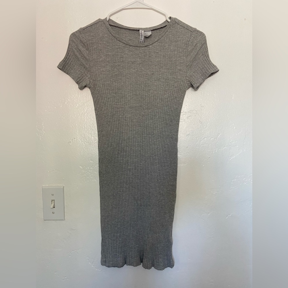 H&M S Grey Ribbed Mini Dress
